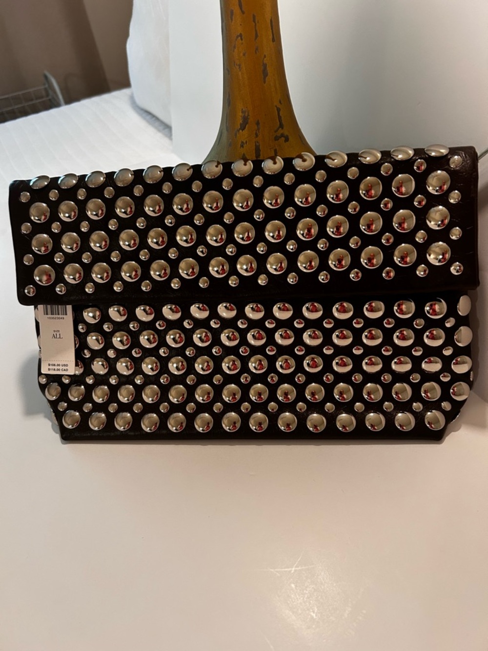 Anthropologie Brown Leather Clutch with Silver Studs - Picture 6 of 6